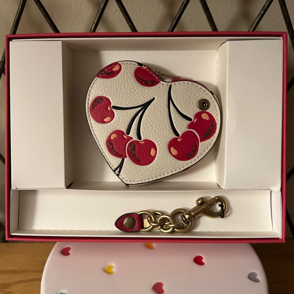 Coach Boxed Cherry Print Coin Purse NWT
